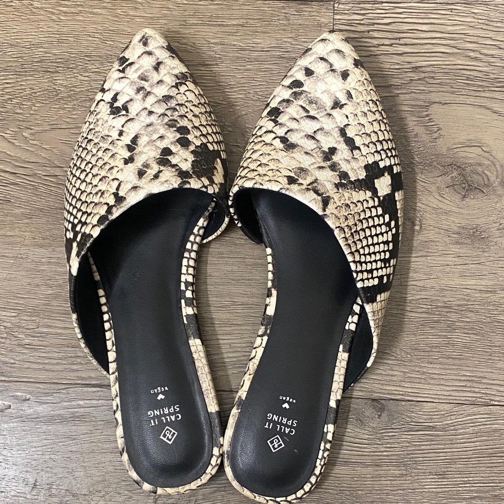 CALL IT SPRING Snakeskin Mules - Black and Cream